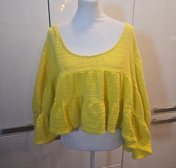 ANAAK Cotton Ruffled Boho Peasant Top Yellow Womens Medium - Picture 1 of 11